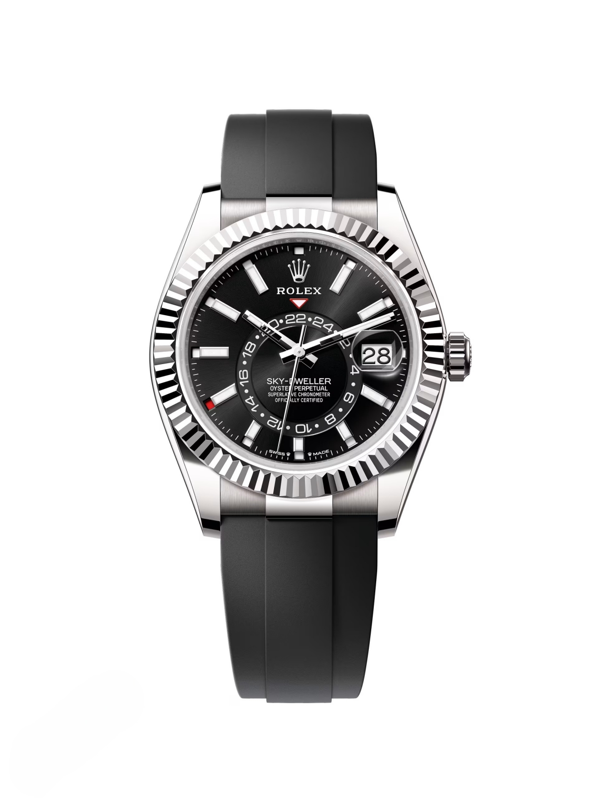 【Free Shipping】【Super Clone】RLX  Sky-Dweller 42mm White Gold Black Dial Oysterflex - 336239