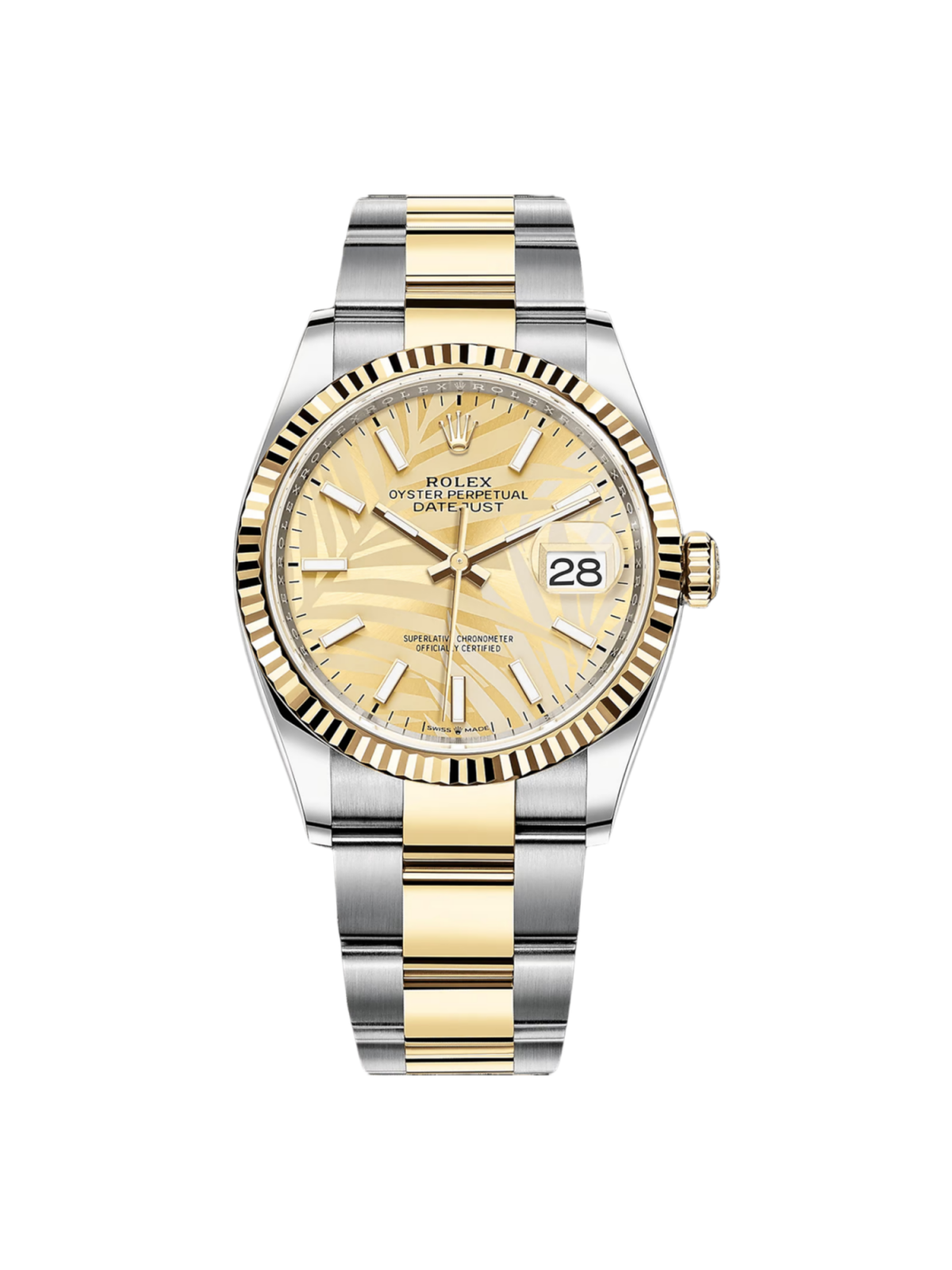 【Free Shipping】【Super Clone】RLX  Datejust 36mm 126233 Golden Palm Motif Dial Jubilee Bracelet Watch