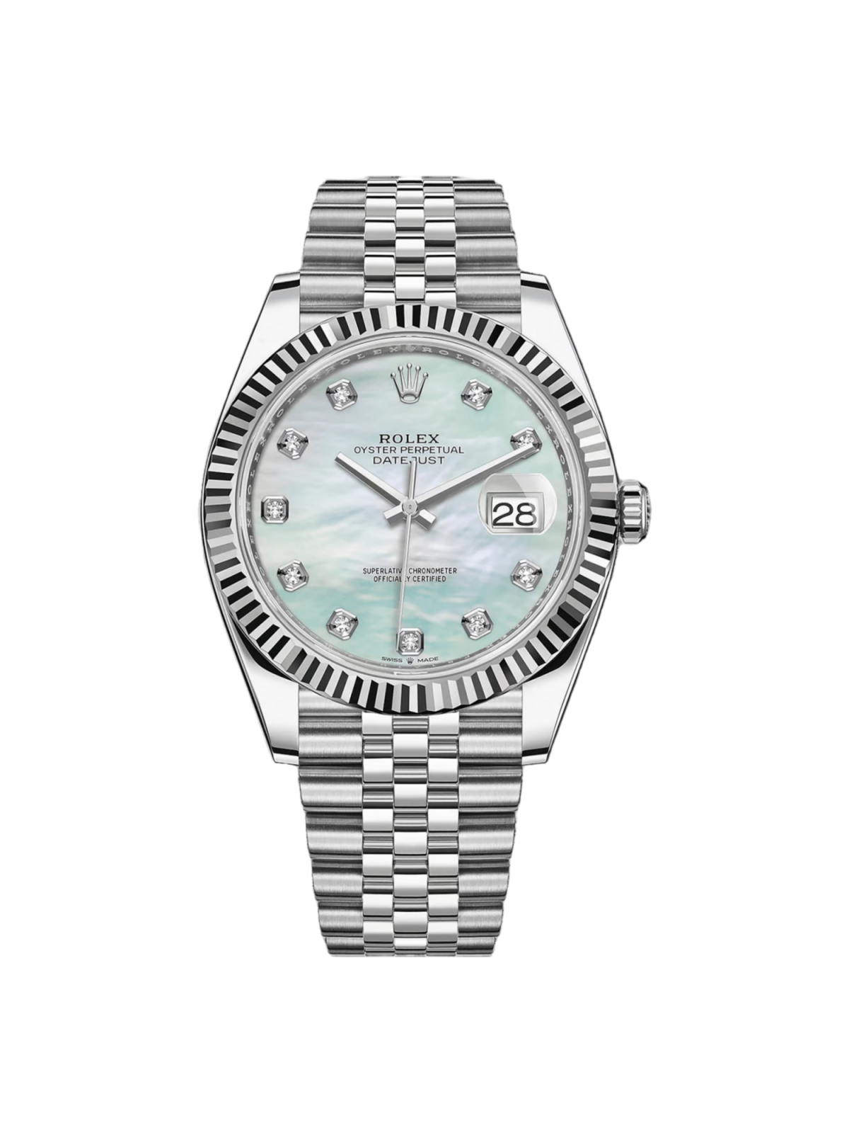 【Free Shipping】【Super Clone】RLX  Datejust 41 Mother of Pearl Diamond Stainless Steel Fluted Oyster - 126334