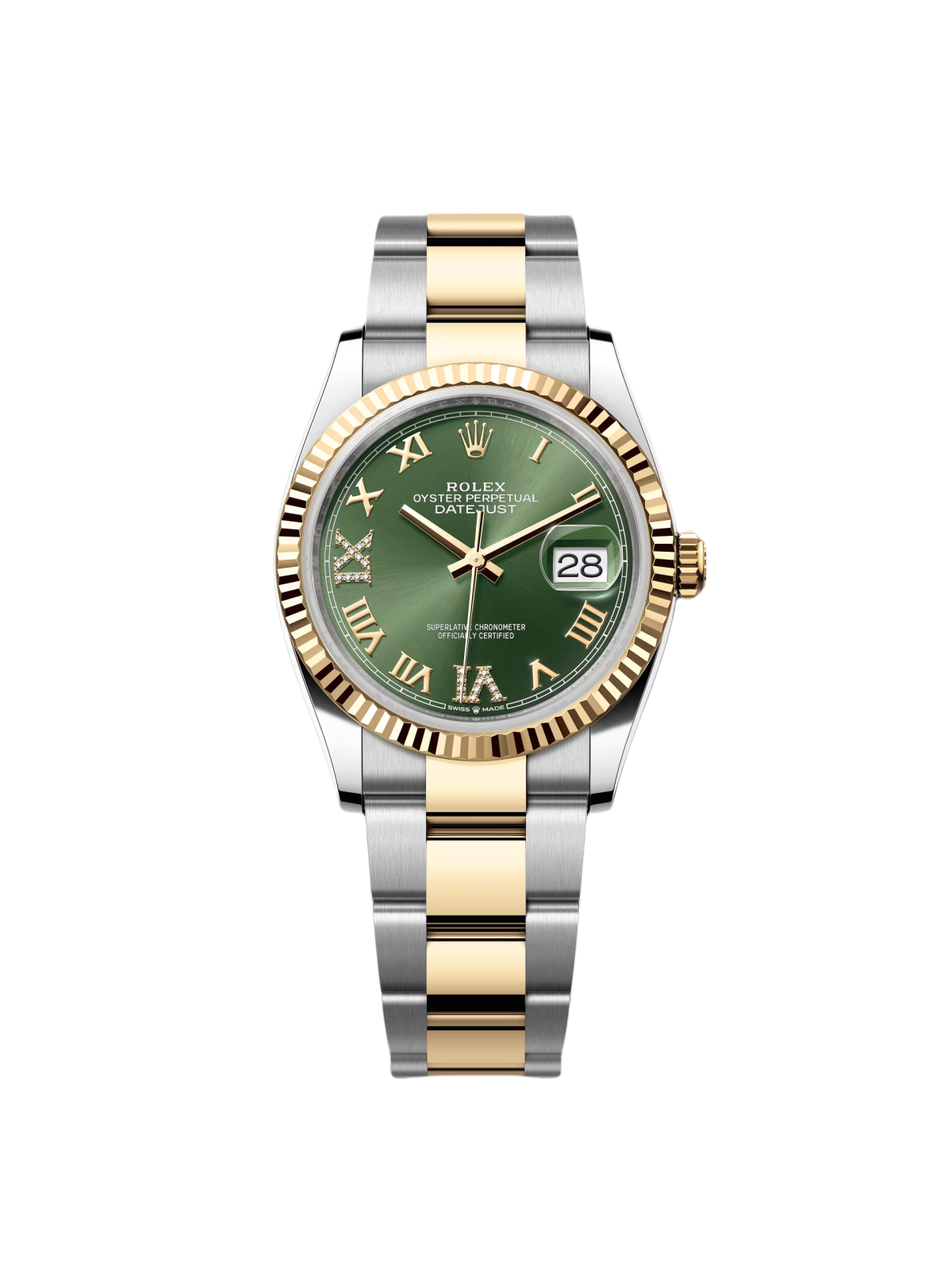 【Free Shipping】【Super Clone】RLX  Datejust 36mm 126233 Olive-green Roman Diamond Dial Two-Tone Jubilee Bracelet